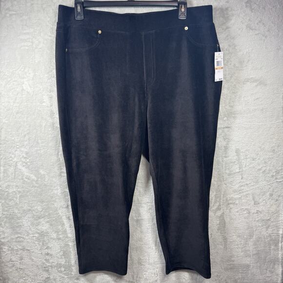 MICHAEL KORS NEW Corduroy Pull On Pants Women 2X Black High Rise Straight Ankle - Picture 1 of 13